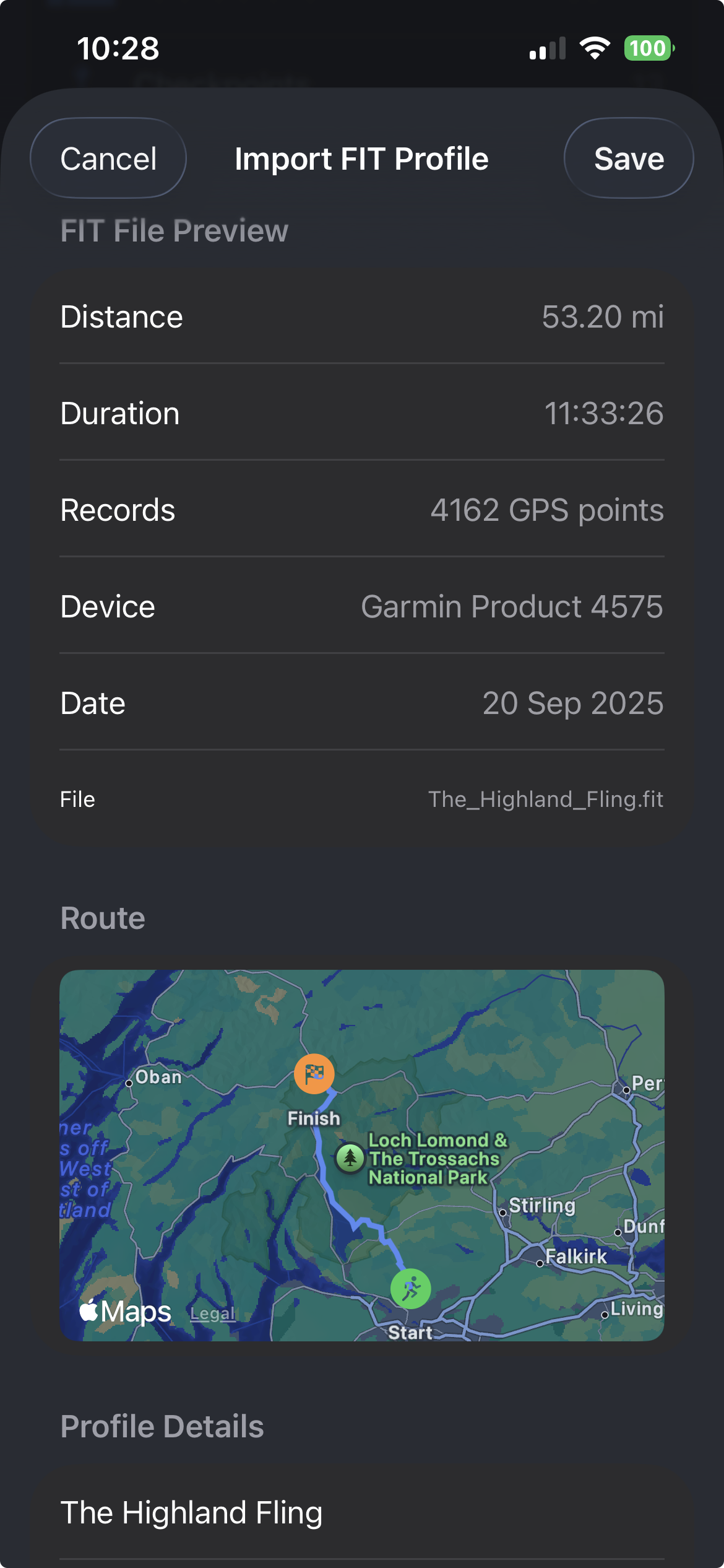Import a FIT file from Garmin or other GPS watch
