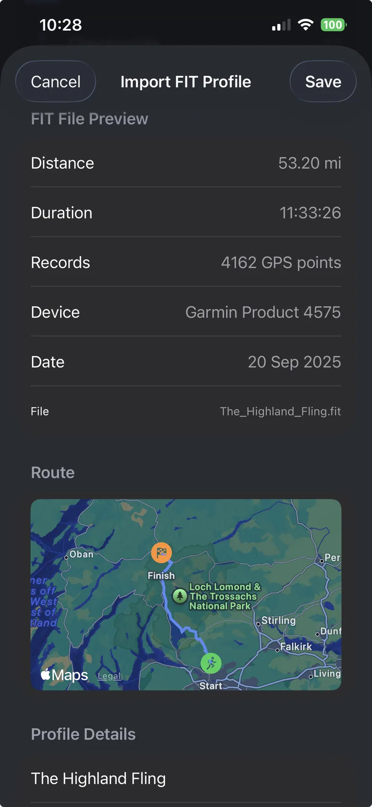 Import a FIT file from Garmin or other GPS watch