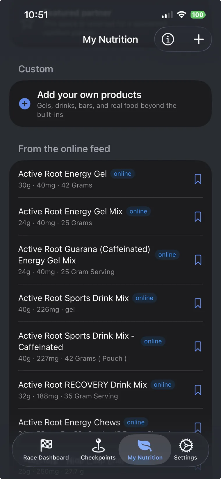 Built-in food library
