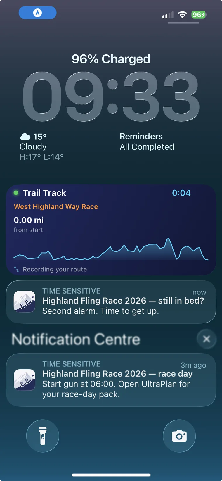 Race tracker widget and notifications