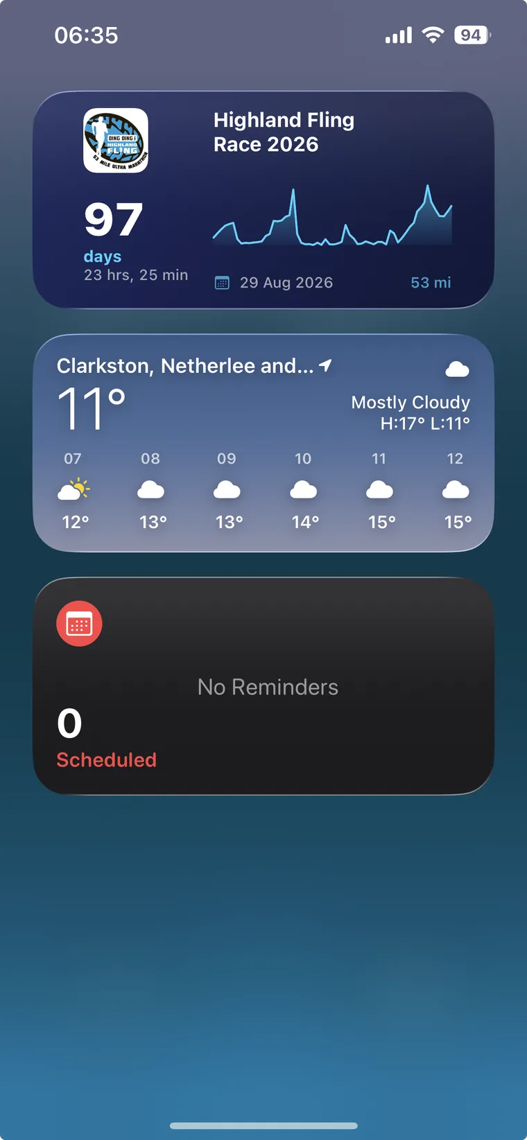 Today View showing countdown widget alongside weather and calendar