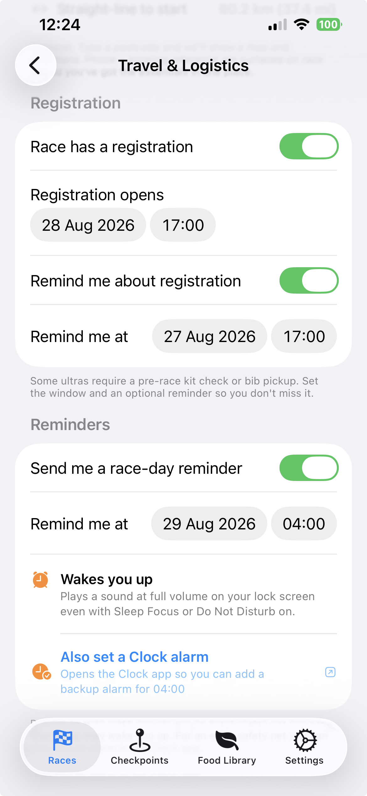 Registration window and race-day reminders