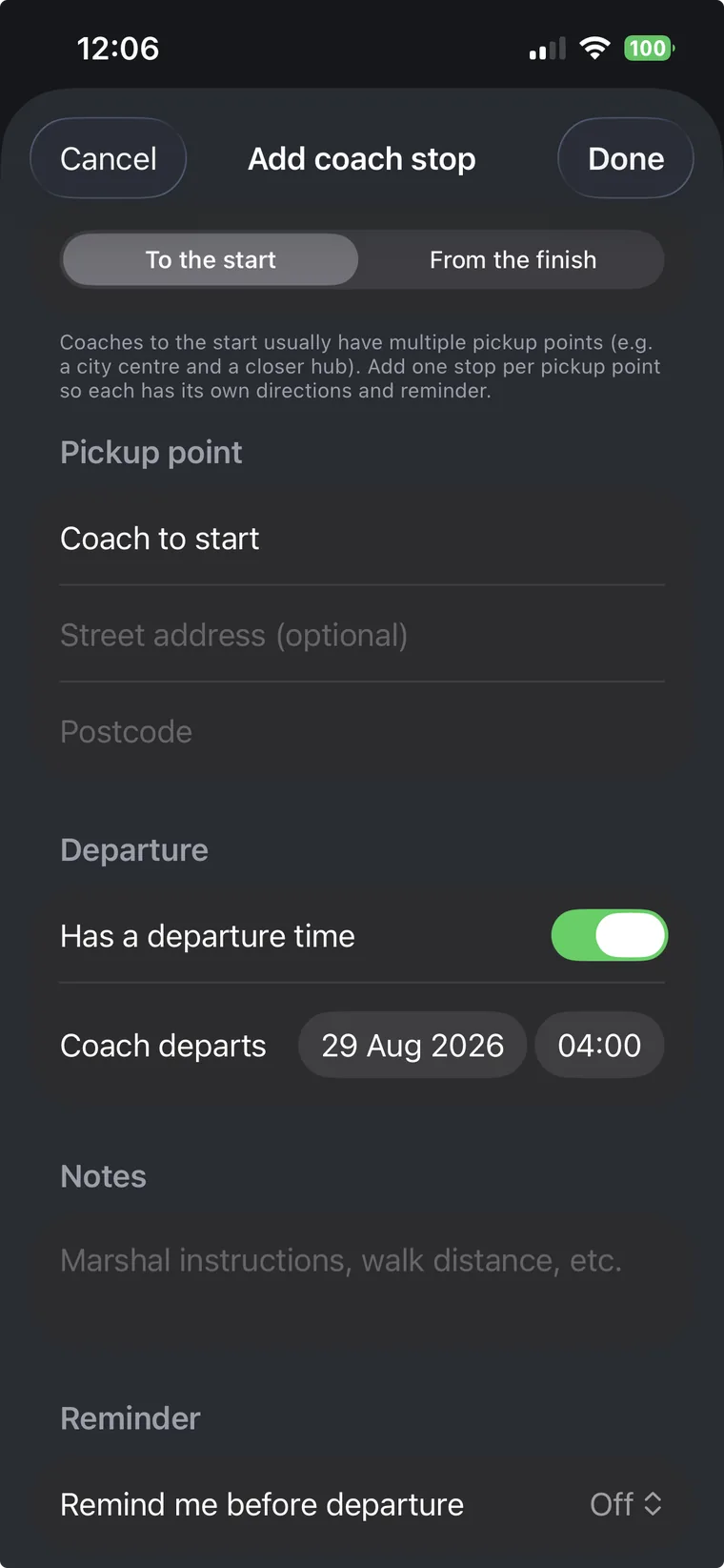Coach pickup editor with map
