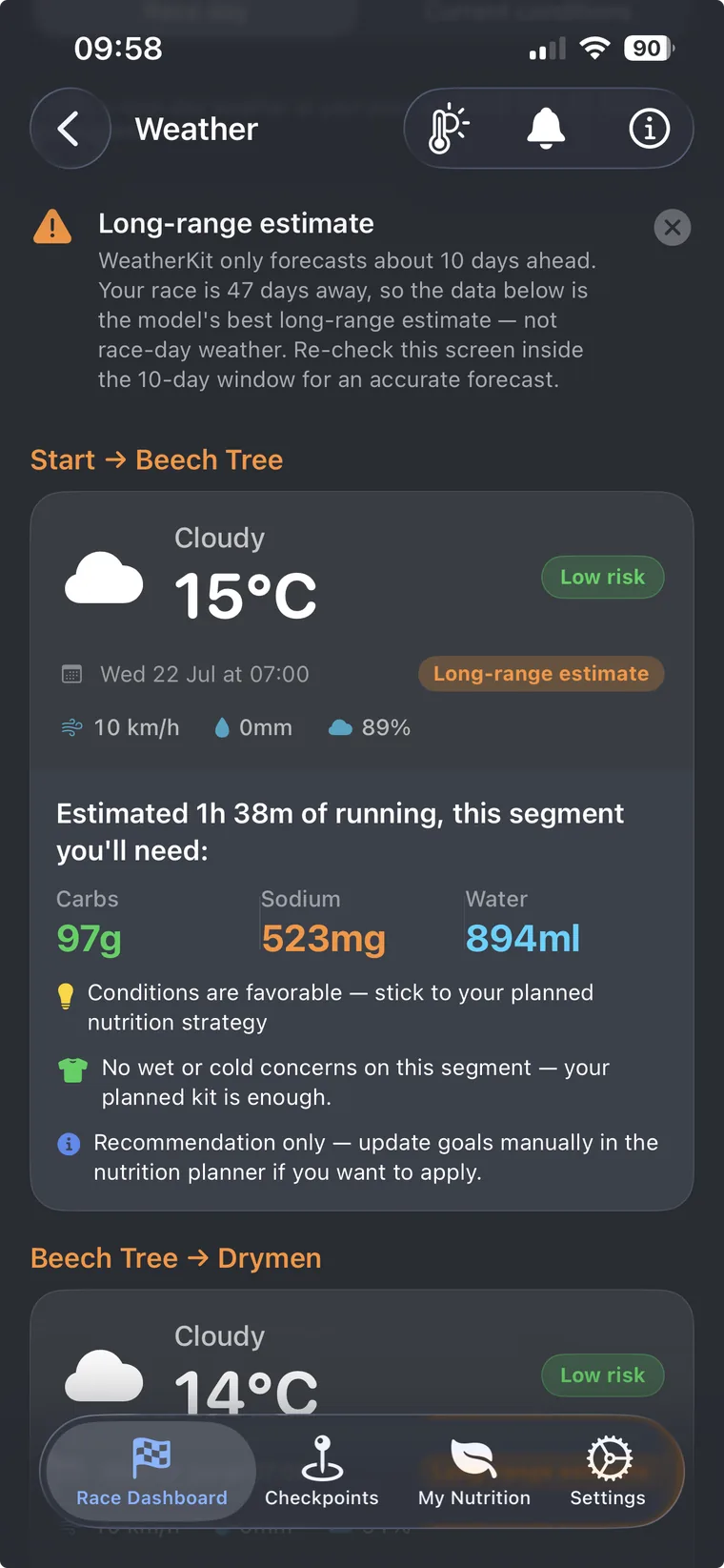 10-day weather forecast insight for race planning