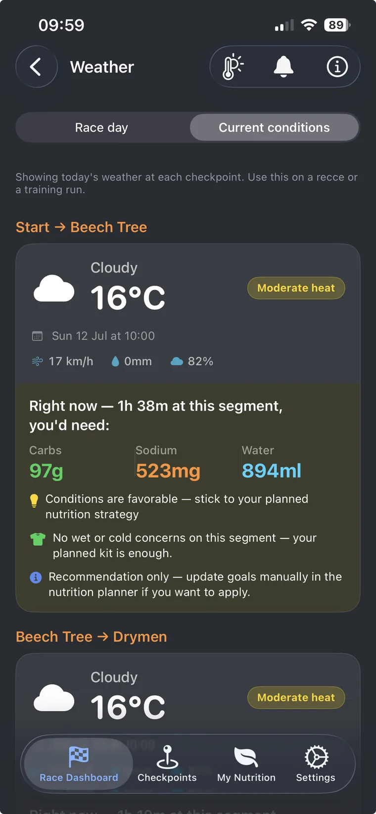 Current weather conditions at race location