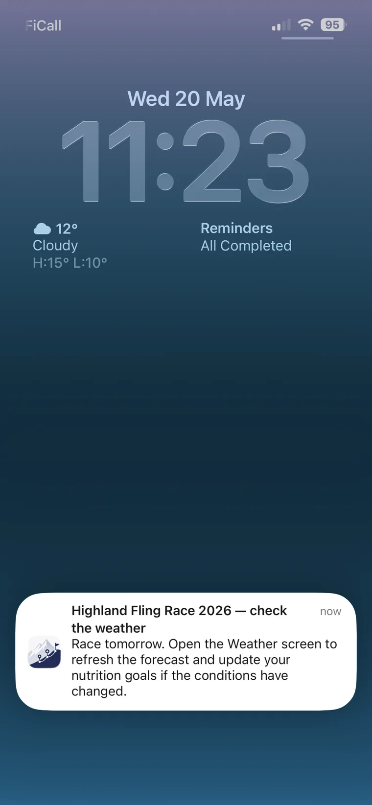 Race weather notification alert